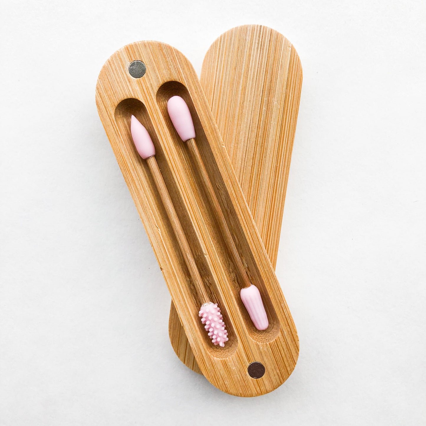 Reusable Plastic Free Bamboo Silicon Q-Tips with Bamboo Case | Zero Waste Biodegradable Bamboo Swabs | Sustainable Bathroom