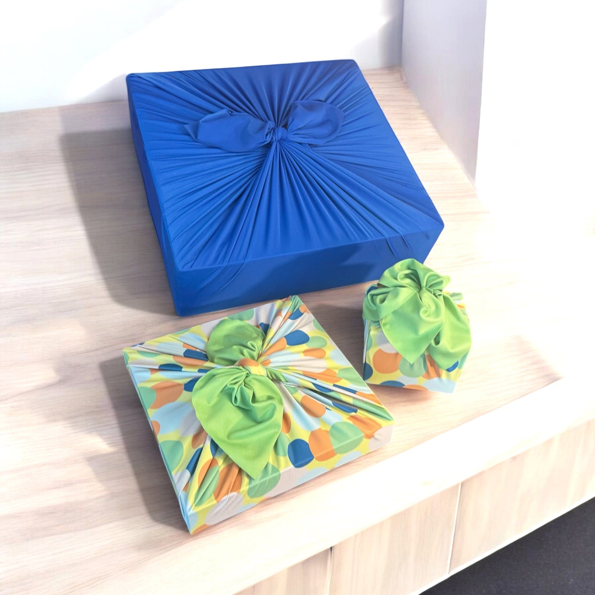 Set of 3 (S, L, XL) Reusable Cloth Furoshiki Gift Wrap | Polka Dot & Deep Blue-2