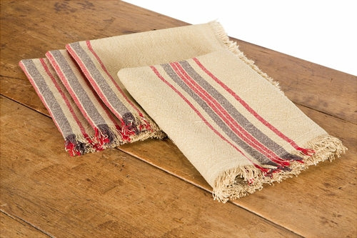 Xia Home Fashions Linen Stripe Napkins Yarn Dyed Fringe 20x20 Natural