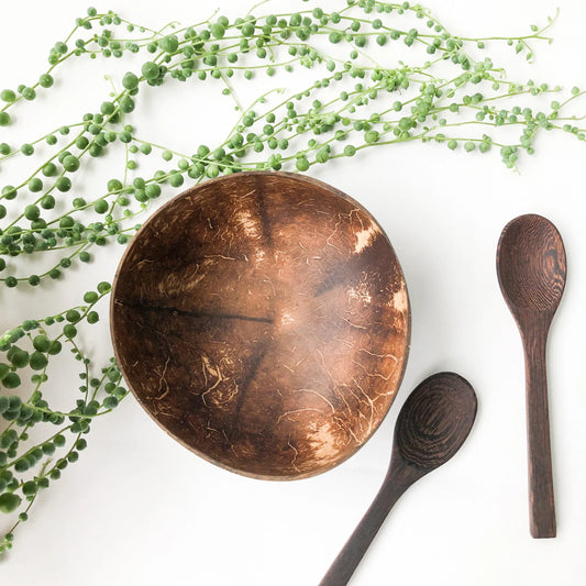 Natural Handmade Reusable Organic Coconut Bowl & Spoon - Sustainable Eco Friendly Plastic Free Breakfast | Lunch | Dinner | Kitchen-0